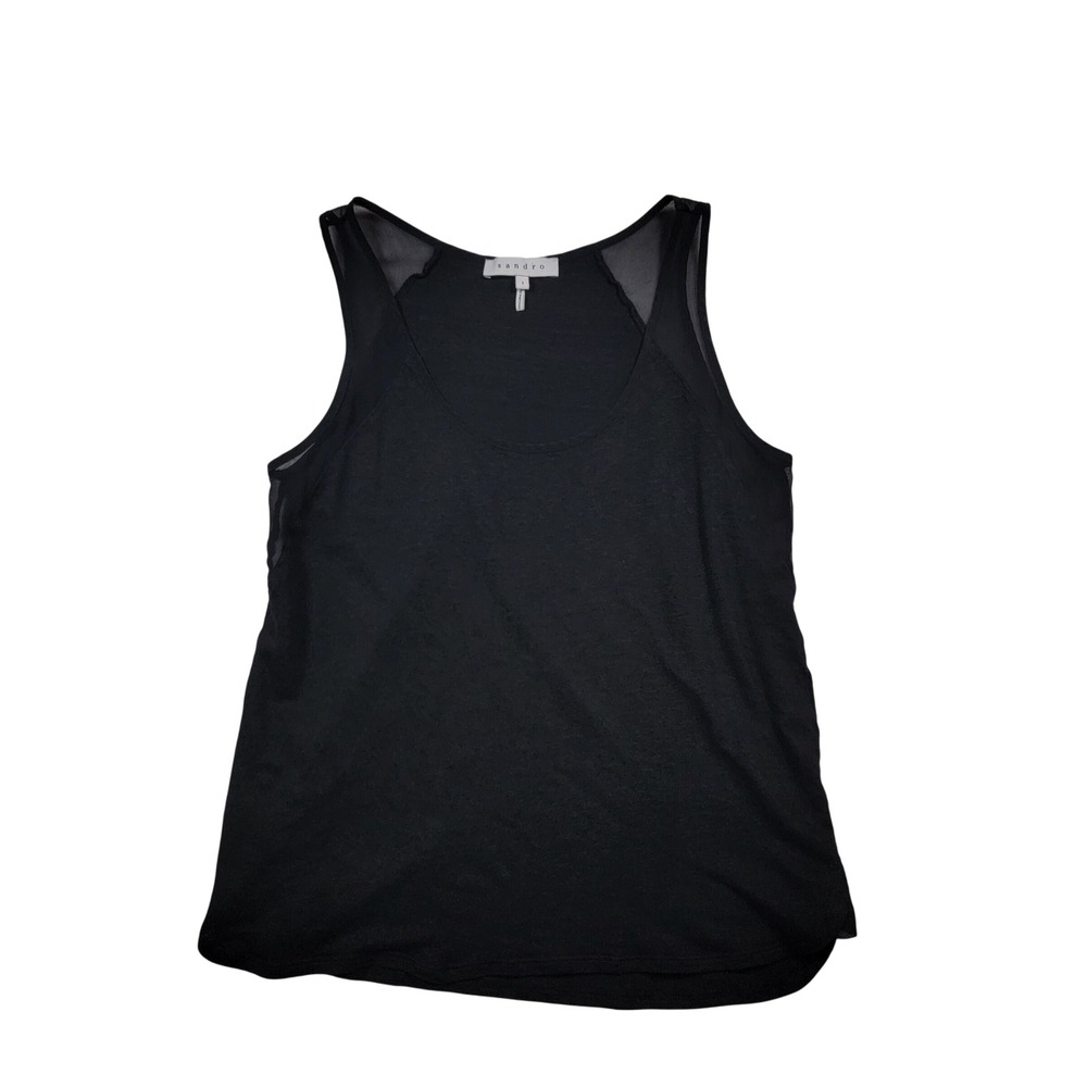 Sandro Paris‎ Tank Top Women's Sz 1 US Small Black Lightweight Sheer Straps